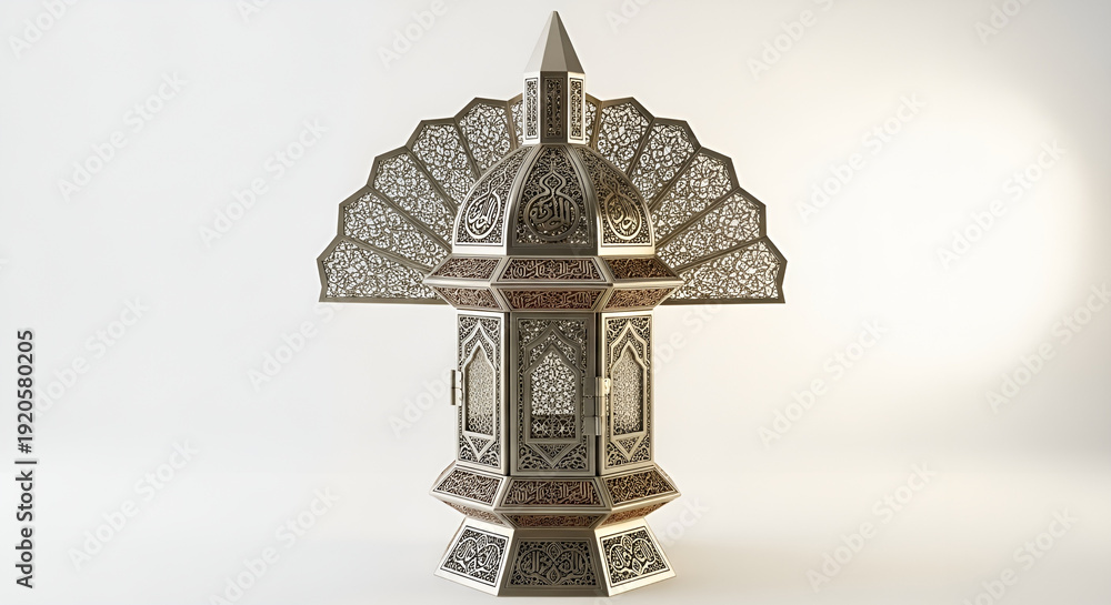Obraz premium Ornate stone archway with intricate carvings stands majestically in a serene environment viewed from the front