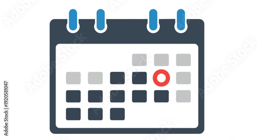 A blue calendar icon displaying a grid with one date highlighted in red