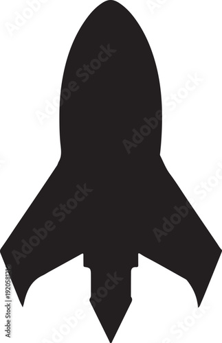 Black Silhouette of a Rocket Ship on a White Background space