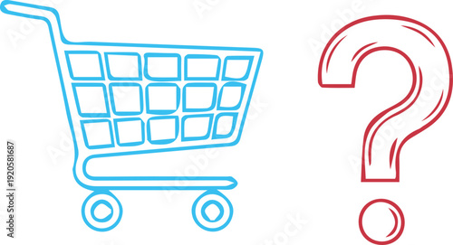 Shopping cart and question mark icon for e commerce or shopping related queries and problems