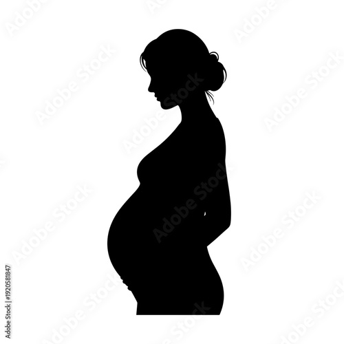 Elegant silhouette of a pregnant woman in profile, showcasing the beauty of motherhood and anticipation of new life.