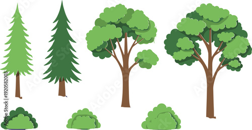 vCute cartoon tree vector set forest jungle coconut deciduous flattree; trees; forest; jungle; coconut; palm; deciduous; meadow; garden; nature; park; plant; plants; foliage; greenery; leaf;
