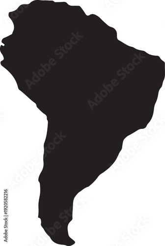 Black Silhouette of South America on White Background