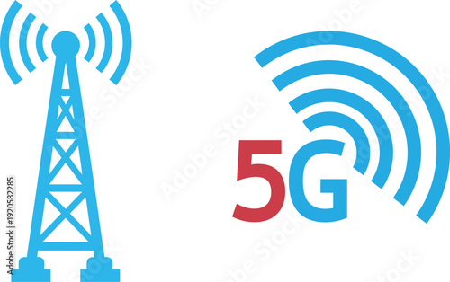 5g network tower and signal icon