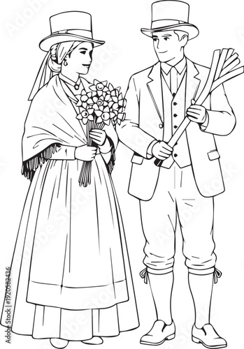 Victorian era couple in formal attire