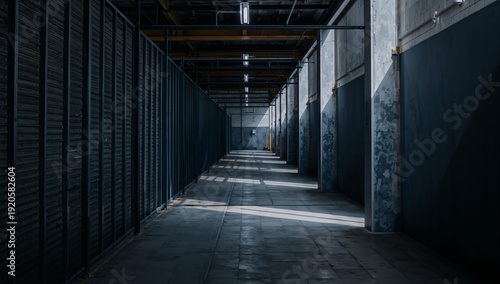 Light Falls on an Empty Hallway in an Industrial Building During the Afternoon