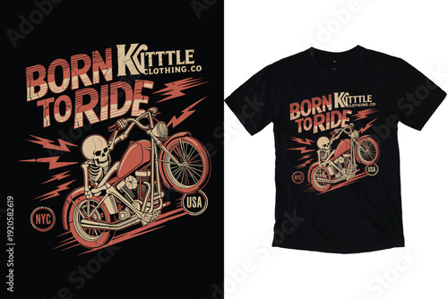 Born To Ride Vintage Skeleton Biker Graphic T-Shirt Design