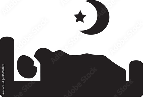 Silhouette of a person sleeping with a crescent moon and star above