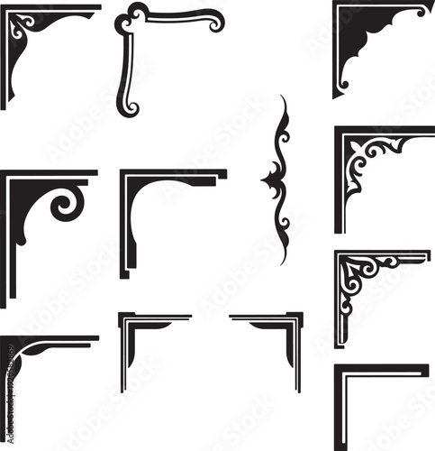 Elegant Black Ornate Vector Cornice and Crown Molding Set for Interior Design