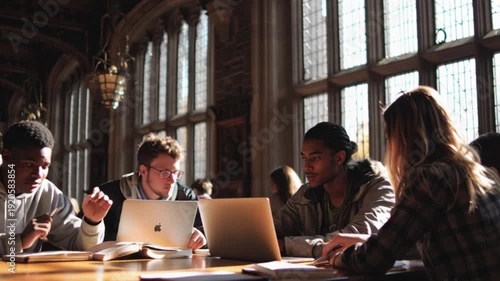 Lifestyle stock of international students collaborating in a modern  university setting.