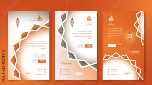 Social media post template in portrait with simple ornamental for eid mubarak design