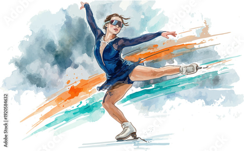 Female ice skater performing artistic watercolor routine