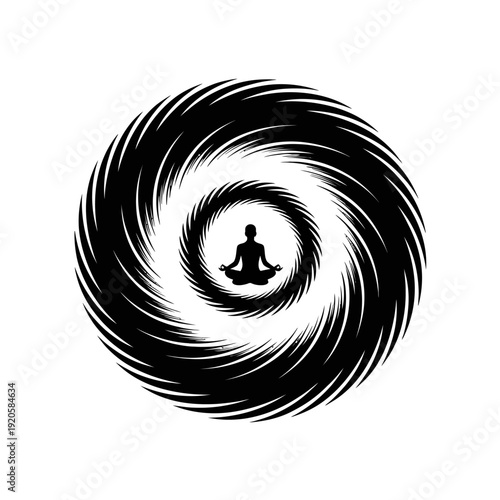 A person meditates in a peaceful swirling vortex