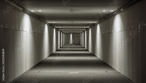 Long Hallway With Lights Illuminating Walls in a Quiet Space