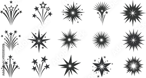 Firework silhouette icons set vector collection for celebration design