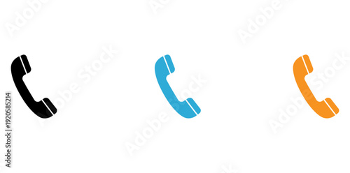 Three differently colored classic telephone icons displayed side by side isolated on transparent background, Vector