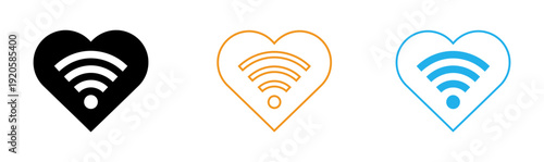 Wifi signal heart icons in black orange and blue