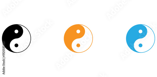Three variations of the yin and yang symbol with different background colors isolated on transparent background, Vector