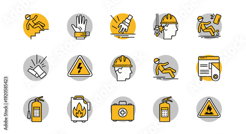 Collection of Safety Warning Icons and Symbols.