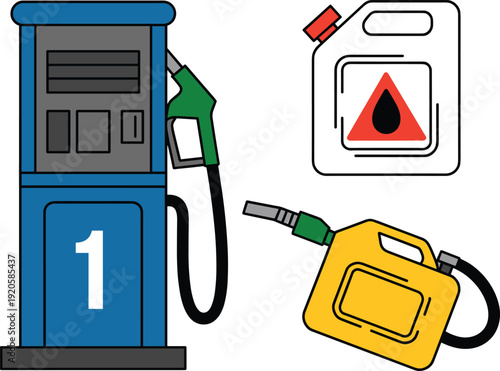 Fuel station illustration set, gas pump and canister icons, petroleum energy vector, transportation design