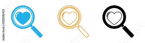 Magnifying glass heart icons