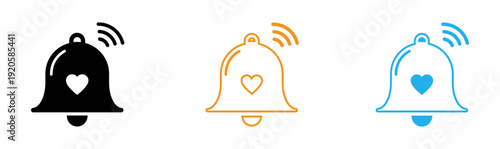 Notification bell icons with heart symbols