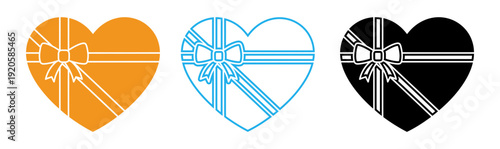 Heart shaped gifts with bows in orange blue and black