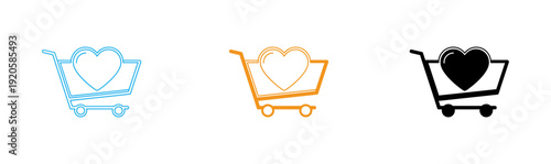 Shopping cart with heart symbol in different colors