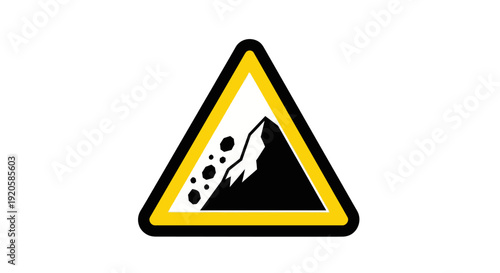 Warning sign for falling rocks and landslides on roads and trails.