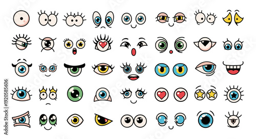 Collection of diverse cartoon eyes and facial expressions.