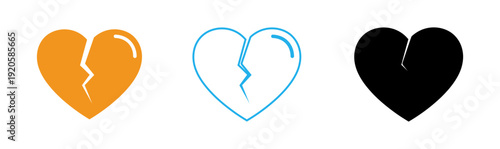 Broken heart symbols in orange blue and black