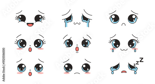 Cartoon Eyes Expressions Set with Various Emotions and Reactions.