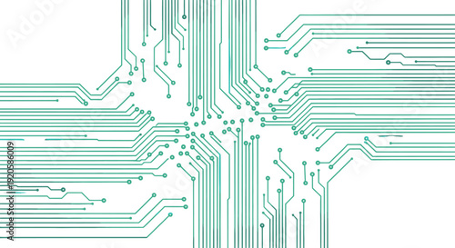 Abstract green circuit board pattern on white background.
