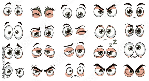 Collection of cartoon eyes with various expressions and emotions.