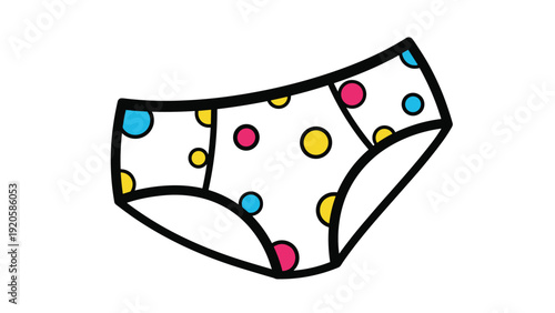 Colorful polka dot panties illustration with a bold black outline isolated on a white background for fashion and apparel.