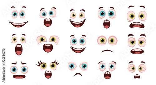 Assorted Cartoon Faces with Various Expressions and Emotions.