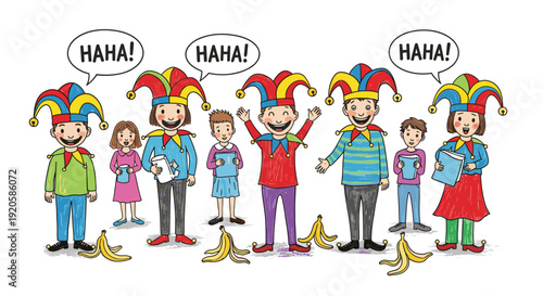 Group of children dressed as clowns with colorful costumes and hats