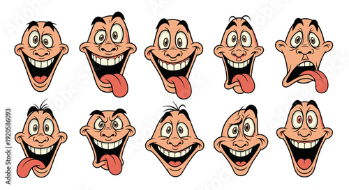 Collection of Cartoon Faces with Various Facial Expressions.