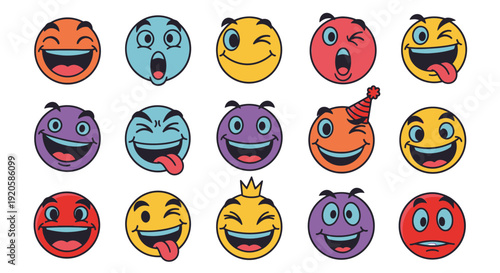 Collection of colorful cartoon emoticon faces with various expressions.