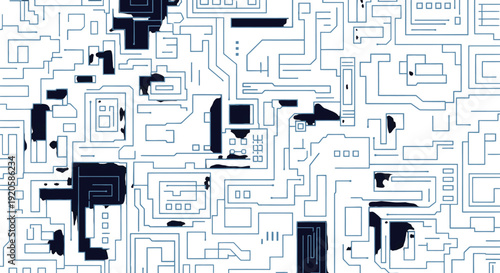 Abstract digital circuit board with electronic components and wires.