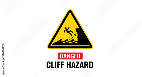 Warning sign for cliff hazard with falling person illustration.