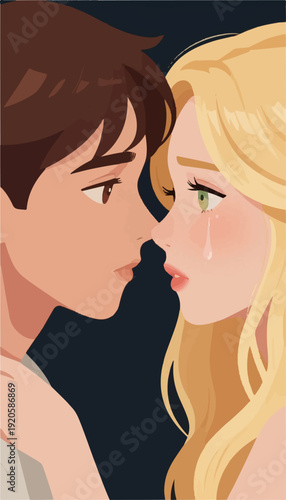 Close couple facing emotional sadness and crying