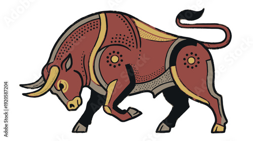 Vibrant bull illustration with dynamic abstract patterns and bold colors