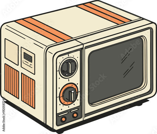 Beige vintage microwave oven with orange accents