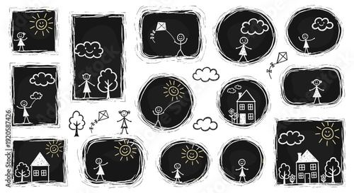 Collection of handdrawn weather icons and symbols for climate