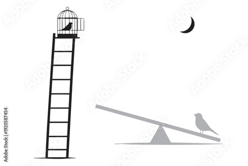 Birds experience freedom and confinement in contrasting scenarios