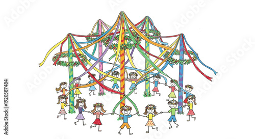 Colorful amusement park carousel with children enjoying rides