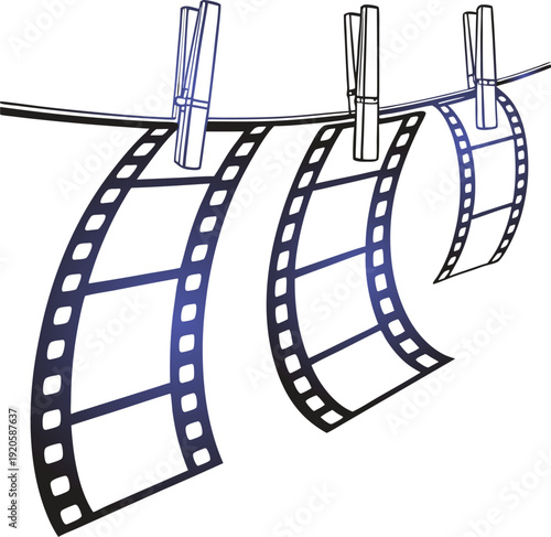 Strips hanging on clothesline with clothespins reel