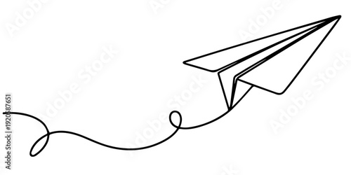 paper plane continuous one line drawing, Paper plane continuous one line art drawing of design, Paper plane continues one line drawing in a minimal style isolated outline vector illustration, minimal