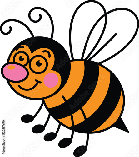 A cartoon bee with a smiling face and curly antennae